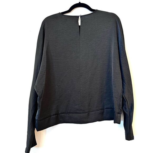 DKNY Keyhole Back Slash Neck Crinkled Long Sleeve Top Black Large - Picture 4 of 6